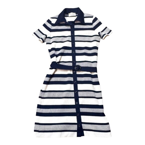 Vtg James Kenrob Striped Belted Day Dress Preppy Tennis Golf Rockabilly Mod 14 - Picture 1 of 5